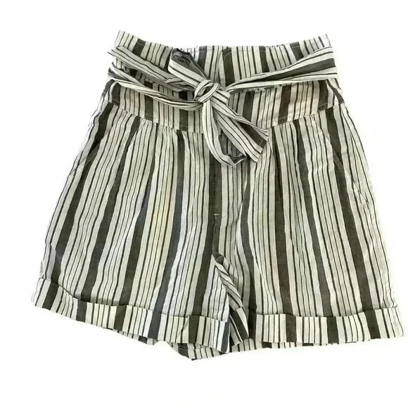 LA VIE REBECCA TAYLOR Stripe Tie Waist Cotton Shorts SZ S - Picture 2 of 9